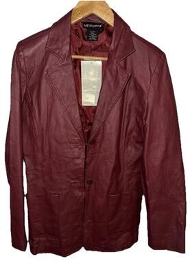 Metro style red genuine leather jacket women Button Up Size 10 NWT